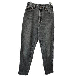 Vintage L.L. Bean Jeans Womens 12 Black Acid Wash Raw Hem High Rise Tapered Mom